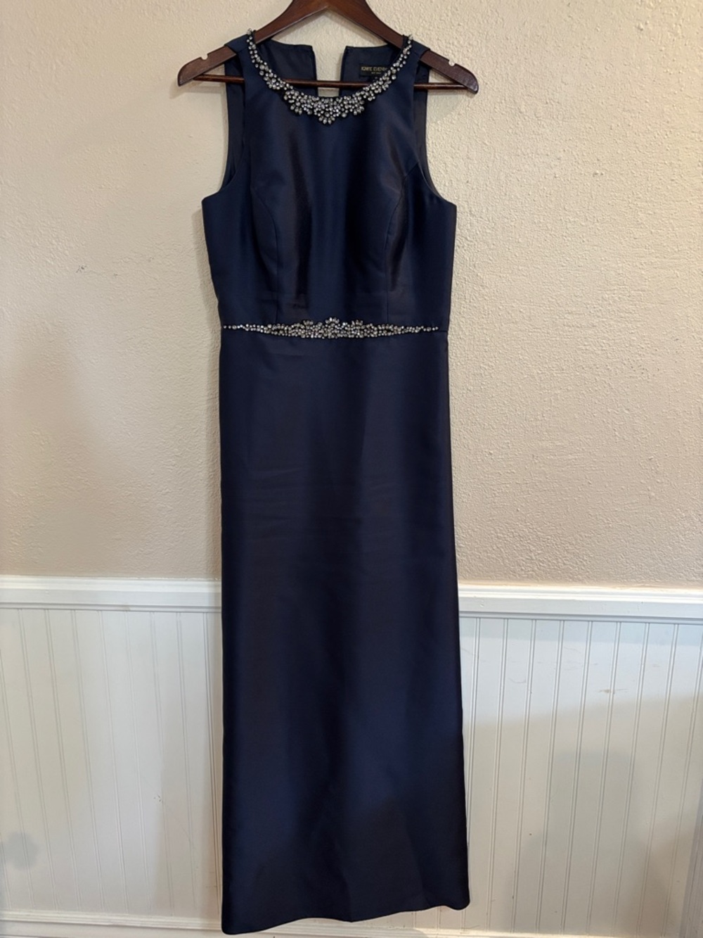 Ignite Evenings Rhinestone Navy Elegant Sleeveless Evening Floor Length Gown 10